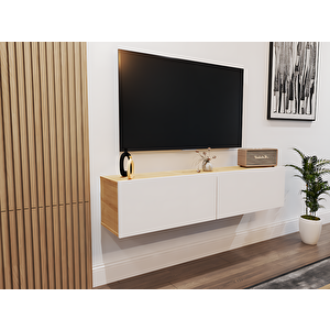 Perna Duvara Monte Tv Sehpası  Safirmeşe Gövde Beyaz Kapaklı 150 Cm