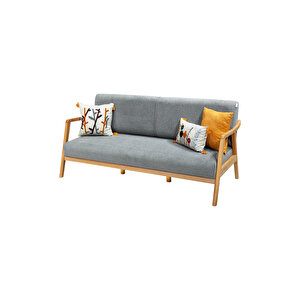 Favela Bohem Üçlü Berjer Natürel Ahşap, Gri