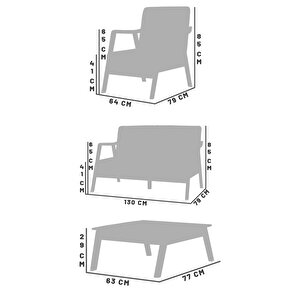 Favela Bohem Çay Seti Natürel Ahşap,sütlü Kahve(1adet İki̇li̇ Berjer 1 Adet Tekli̇ Berjer 1 Adet Sehpa)