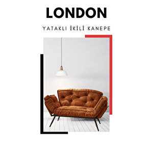 London Signature Edition | Yatak Olabilen Mekanizmalı İkili Kanepe | Uzun Ömürlü Koltuk Turuncu