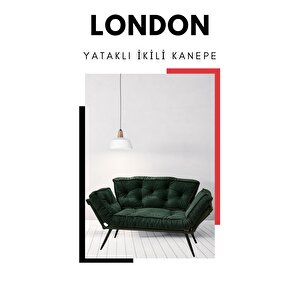 London Signature Edition | Yatak Olabilen Mekanizmalı İkili Kanepe | Uzun Ömürlü Koltuk Yeşil