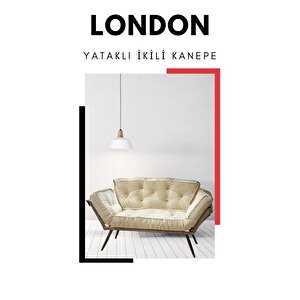 London Signature Edition | Yatak Olabilen Mekanizmalı İkili Kanepe | Uzun Ömürlü Koltuk Krem