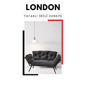 London Signature Edition | Yatak Olabilen Mekanizmalı İkili Kanepe | Uzun Ömürlü Koltuk Gri