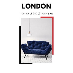 London Signature Edition | Yatak Olabilen Mekanizmalı İkili Kanepe | Uzun Ömürlü Koltuk Lacivert