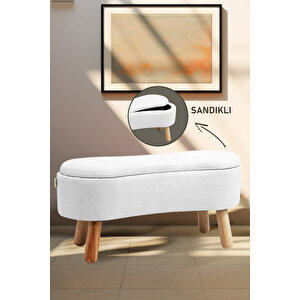 Scala Sandıklı Bohem Ahşap Ayaklı Puf/bench, Kırık Beyaz Kırık Beyaz