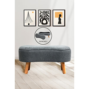 Scala Sandıklı Bohem Ahşap Ayaklı Puf/bench, Gri Gri