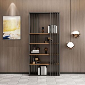 Sckt-068 Zelya Dekoratif 5 Katlı Raf Çok Amaçlı Kitaplık Dolap Metal Detaylı Kitaplık