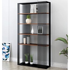 Sckt-068 Zelya Dekoratif 5 Katlı Raf Çok Amaçlı Kitaplık Dolap Metal Detaylı Kitaplık