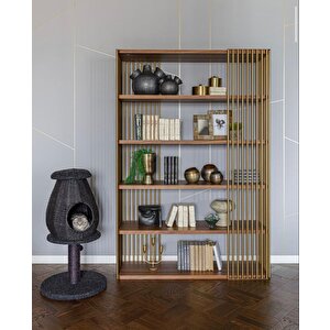 Sckt-068 Zelya Dekoratif 5 Katlı Raf Çok Amaçlı Kitaplık Dolap Metal Detaylı Kitaplık