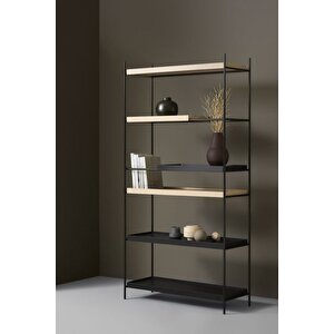 Sckt-032 Flam 5 Katlı Kitaplık Çok Amaçlı Düzenleyici Raf Ahşap Ve Metal Detaylı Modern Kitaplık