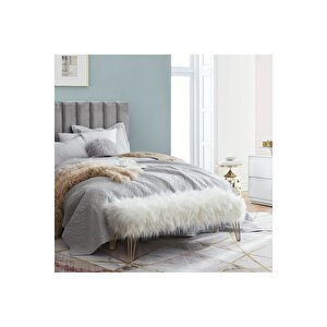 Şila Bench Beyaz Peluş - Gold Ayaklı 90 Cm