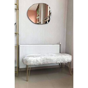Şila Bench Beyaz Peluş - Gold Ayaklı 90 Cm