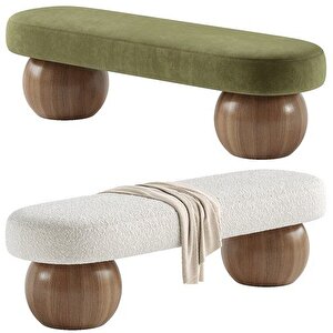Scpf-111 Tempesta Yuvarlak Ahşap Detaylı Bohem Modern Puf Bench Rahat Lobi Koltuğu Yatak
