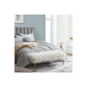 Şila Bench Beyaz Peluş - Silver Ayaklı 90 Cm