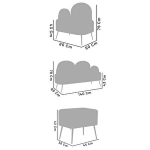 Petra Çay Seti, Kırık Beyaz (2 Adet Tekli̇ Berjer 1 Adet Iki̇li̇ Berjer 1 Adet Puf)