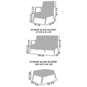 Pavia Çay Seti Natürel Ahşap, Sütlü Kahve (1 Adet Iki̇li̇ Berjer 1 Adet Tekli̇ Berjer 1 Adet Puf)