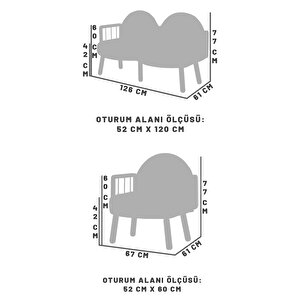 Tosca Bohem Çay Seti Ceviz Ahşap, Kırık Beyaz (1 Adet Iki̇li̇ Berjer 1 Adet Tekli̇ Berjer)