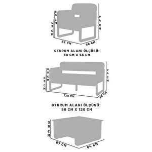 Alaves Hazeran Jüt Çay Seti Ceviz Ahşap,sütlü Kahve(1adet Ikili Berjer 1adet Tekli Berjer1adetsehpa)