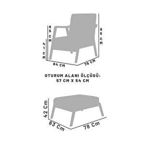 Pavia Çay Seti Natürel Ahşap, Sütlü Kahve (2adet Tekli̇ Berjer 1adet Puf)