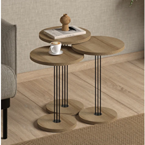 Scom-128 Arlen Metal Tel Detaylı Modern Zigon Sehpa 3'lü Yan Masa