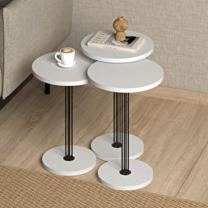 Scom-128 Arlen Metal Tel Detaylı Modern Zigon Sehpa 3'lü Yan Masa