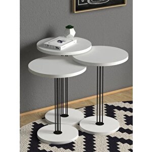 Scom-128 Arlen Metal Tel Detaylı Modern Zigon Sehpa 3'lü Yan Masa