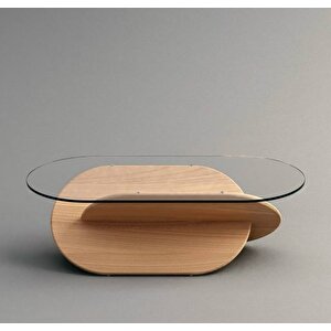 Scom-127 Liyra Orta Masa Dekoratif Ahşap Cam Orta Sehpa