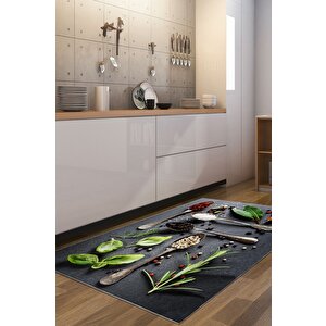 Lezzetle Gelen Stil Mutfakta Şıklığın Yeni Yolu Baharat Temalı Dekoratif Kaymaz Taban Halı 80x200 cm