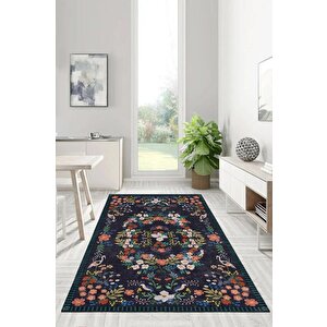 Her Adımda Bir Çiçek Her Desende Bir Kuş Sanatsal Kaymaz Taban Halı 80x300 cm