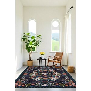 Her Adımda Bir Çiçek Her Desende Bir Kuş Sanatsal Kaymaz Taban Halı 80x300 cm