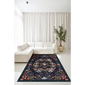 Her Adımda Bir Çiçek Her Desende Bir Kuş Sanatsal Kaymaz Taban Halı 80x300 cm