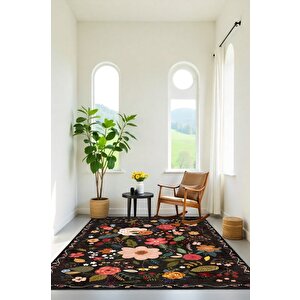 Çiçek Desenli Modern Sanat Gibi Kaymaz Taban Halı 80x200 cm