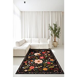 Çiçek Desenli Modern Sanat Gibi Kaymaz Taban Halı 80x200 cm