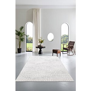 Minimalizmin Dinamiği Gri Ve Beyazın Dansı Yıkanabilir Kaymaz Halı 100x200 cm