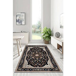 Zeminde Bir Saray Medalyonlu Ve Çiçekli Halı Tasarımı - Kaymaz Taban 80x50 cm