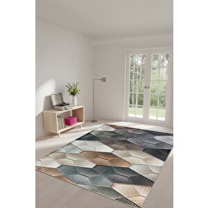 Her Karede Denge Şık Ve Yıkanabilir Geometrik Kaymaz Taban Halı 80x350 cm