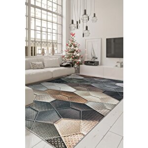 Her Karede Denge Şık Ve Yıkanabilir Geometrik Kaymaz Taban Halı 80x350 cm