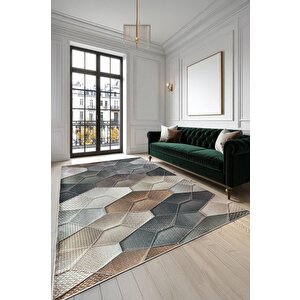 Her Karede Denge Şık Ve Yıkanabilir Geometrik Kaymaz Taban Halı 80x350 cm