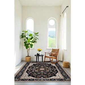 Zeminde Bir Saray Medalyonlu Ve Çiçekli Halı Tasarımı - Kaymaz Taban 100x200 cm