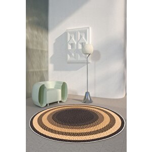 Zeminde Sıcaklık Örgü Desen Görünümlü Yuvarlak Kaymaz Taban Halı 90x90 cm