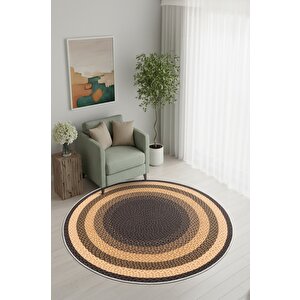 Zeminde Sıcaklık Örgü Desen Görünümlü Yuvarlak Kaymaz Taban Halı 90x90 cm