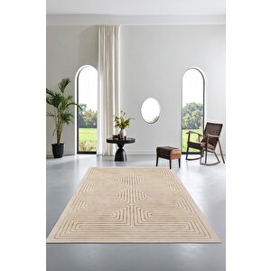 Zeminde Bir Labirent Simetrik Çizgili Modern Kaymaz Taban Halı