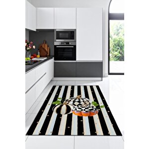 Modern Mutfaklara Masalsı Dokunuş: Balkabağı Desenli Tasarım Siyah Beyaz Halı 160x230 cm