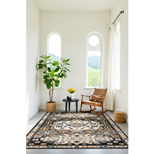 Salonunuza Kültürel Bir Dokunuş Geometrik Ve Floral Desenli Kaymaz Taban Halı 160x230 cm