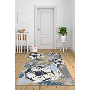 Sporla Büyüyen Hayaller İçin Futbol Temalı Yıkanabilir Kaymaz Taban Halı 180x280 cm