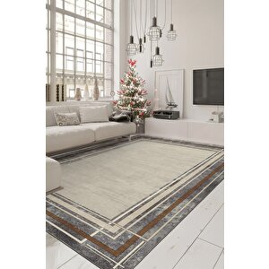 Modern Mimarlığın Zemindeki Yansıması Mermer Dokulu Çerçeveli Kaymaz Taban Halı 160x250 cm