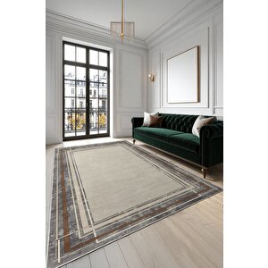 Modern Mimarlığın Zemindeki Yansıması Mermer Dokulu Çerçeveli Kaymaz Taban Halı 160x250 cm