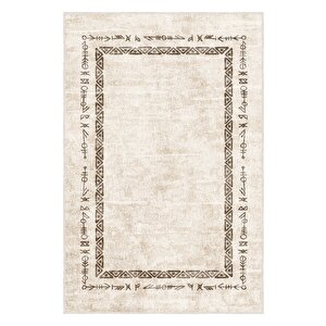 Zeminde Geleneksel İzler  Geometrik Motifli Bej Renkli Kaymaz Taban Halı