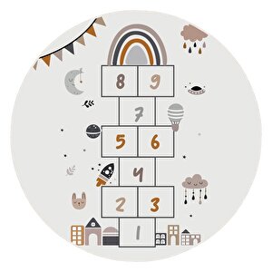 Ayda Oyun Var: Seksek Desenli Eğlenceli Yuvarlak Çocuk Halısı - Kaymaz Taban