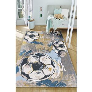Sporla Büyüyen Hayaller İçin Futbol Temalı Yıkanabilir Kaymaz Taban Halı 80x350 cm